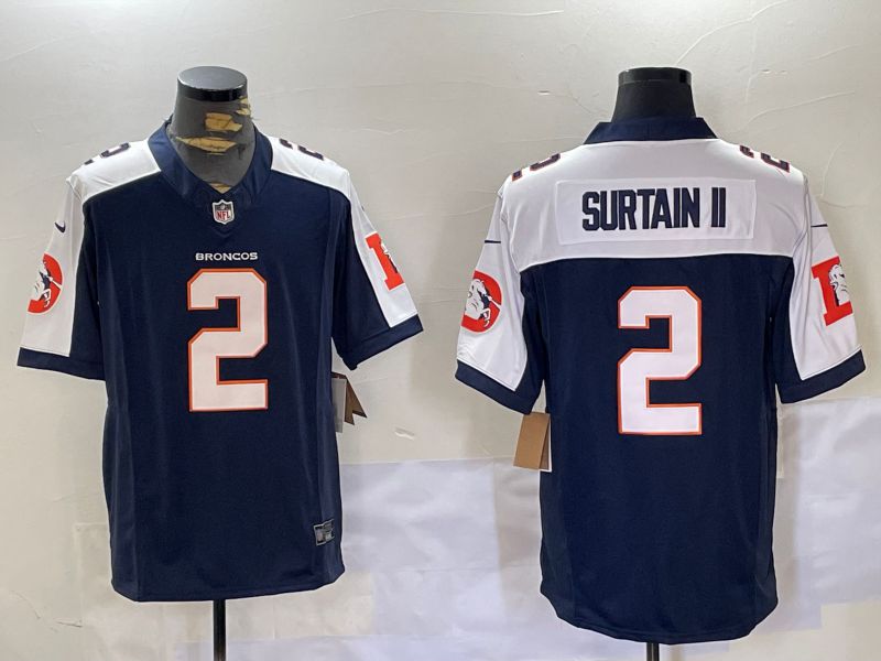 Men Denver Broncos #2 Surtain ii Blue 2024 Nike Limited NFL Jersey style 1